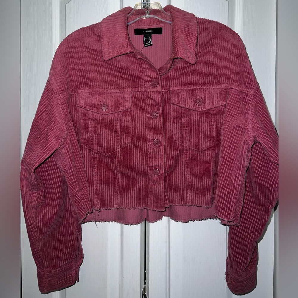 Cropped corduroy button up jacket